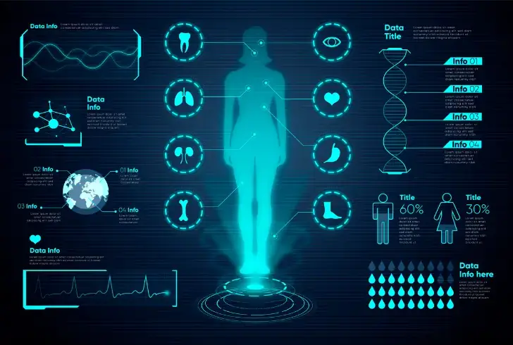 Virtual human model showing health data