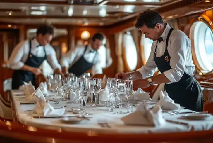 Cruise ship crew working onboard ship
